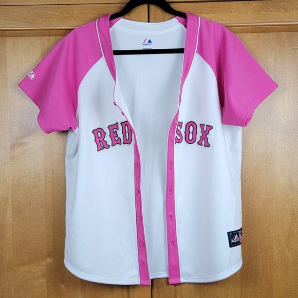 MLB Majestic Pink White Boston Red Sox Short Sleeve Baseball Jersey - XL - Picture 3 of 12